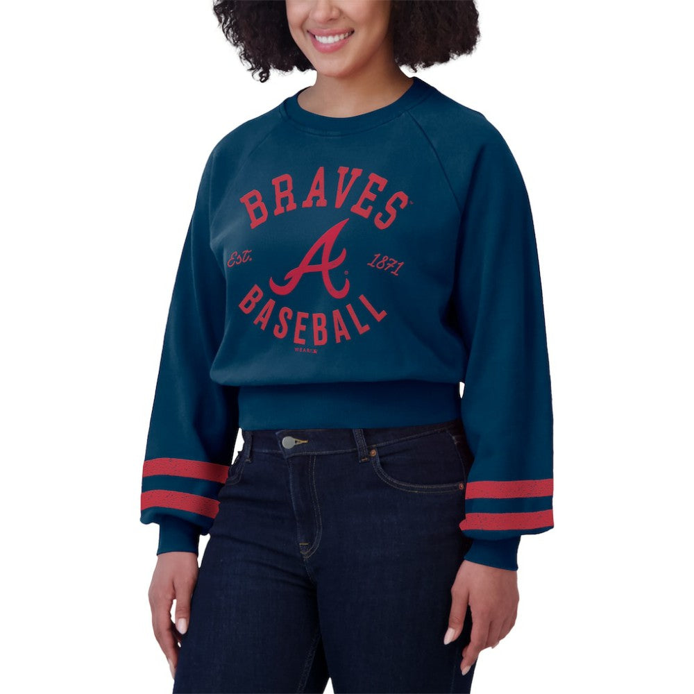MLB Atlanta Braves WEAR by Erin Andrews Women's Vintage Washed Cropped Pullover Sweatshirt