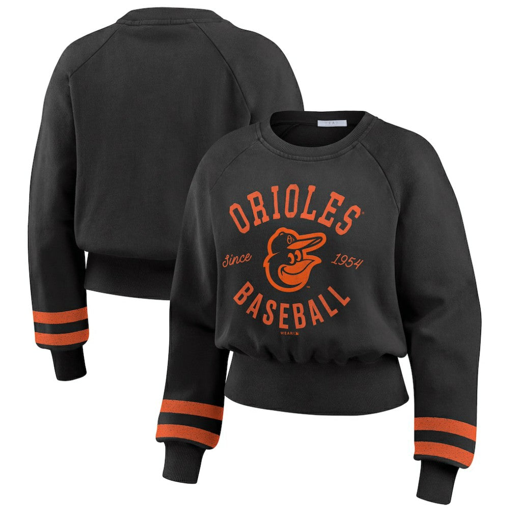 MLB Baltimore Orioles WEAR by Erin Andrews Women's Vintage Washed Cropped Pullover Sweatshirt