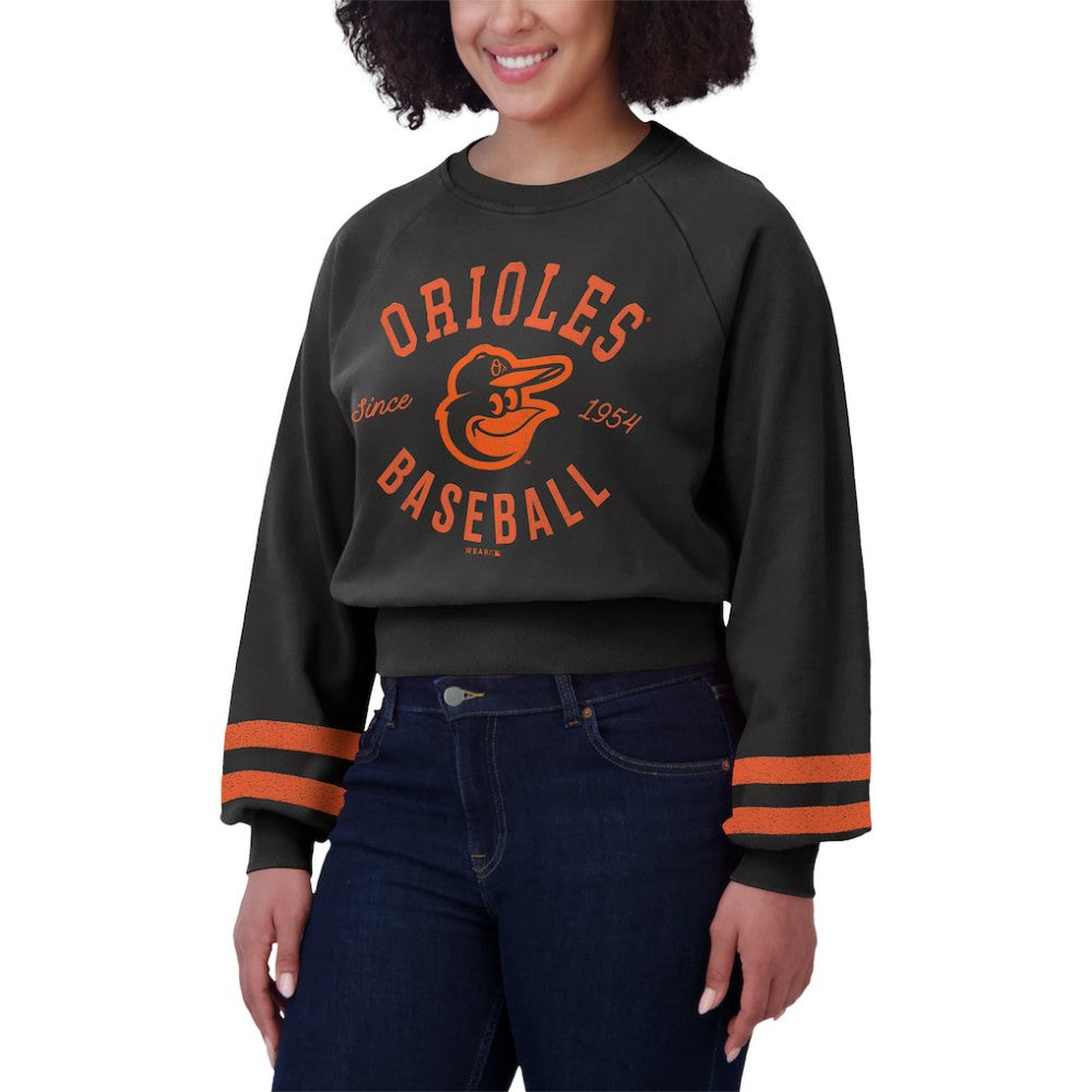 MLB Baltimore Orioles WEAR by Erin Andrews Women's Vintage Washed Cropped Pullover Sweatshirt