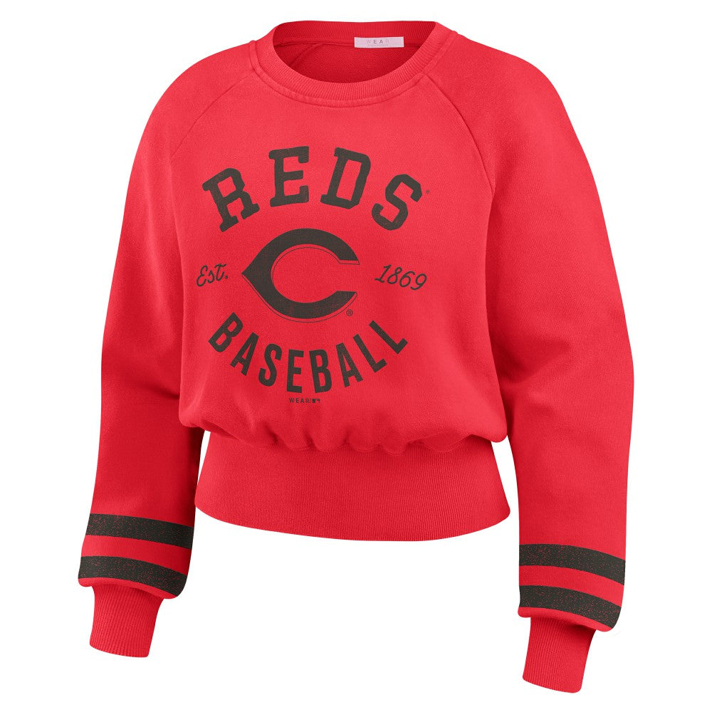 MLB Cincinnati Reds WEAR by Erin Andrews Women's Vintage Washed Cropped Pullover Sweatshirt