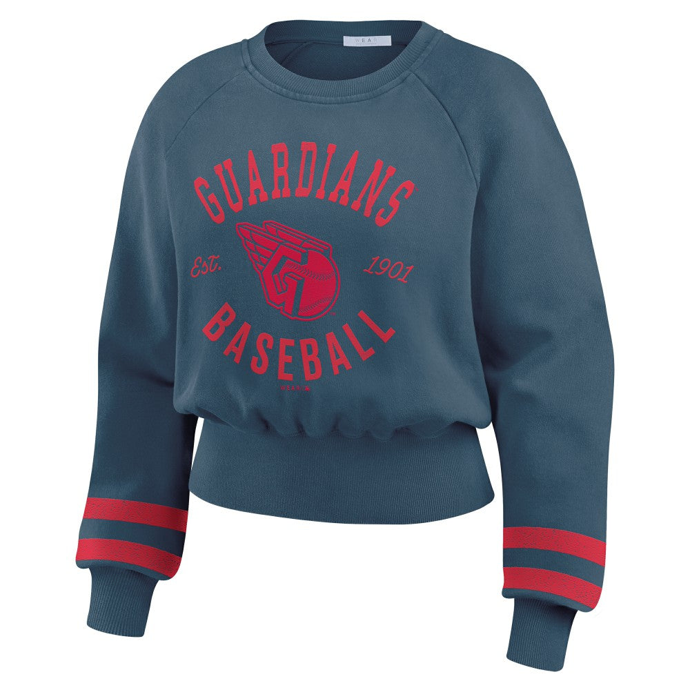 MLB Cleveland Guardians WEAR by Erin Andrews Women's Vintage Washed Cropped Pullover Sweatshirt