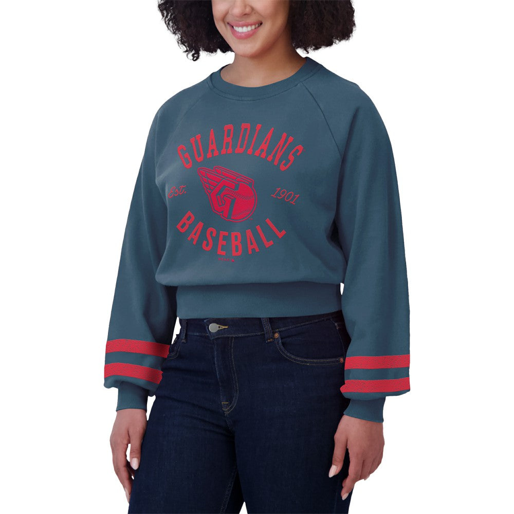 MLB Cleveland Guardians WEAR by Erin Andrews Women's Vintage Washed Cropped Pullover Sweatshirt