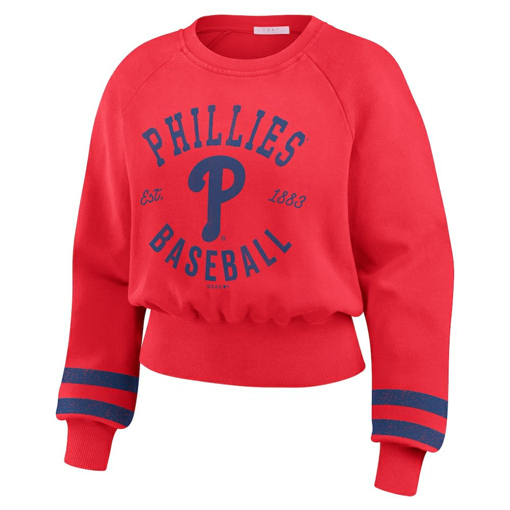 MLB Philadelphia Phillies WEAR by Erin Andrews Women's Vintage Washed Cropped Pullover Sweatshirt