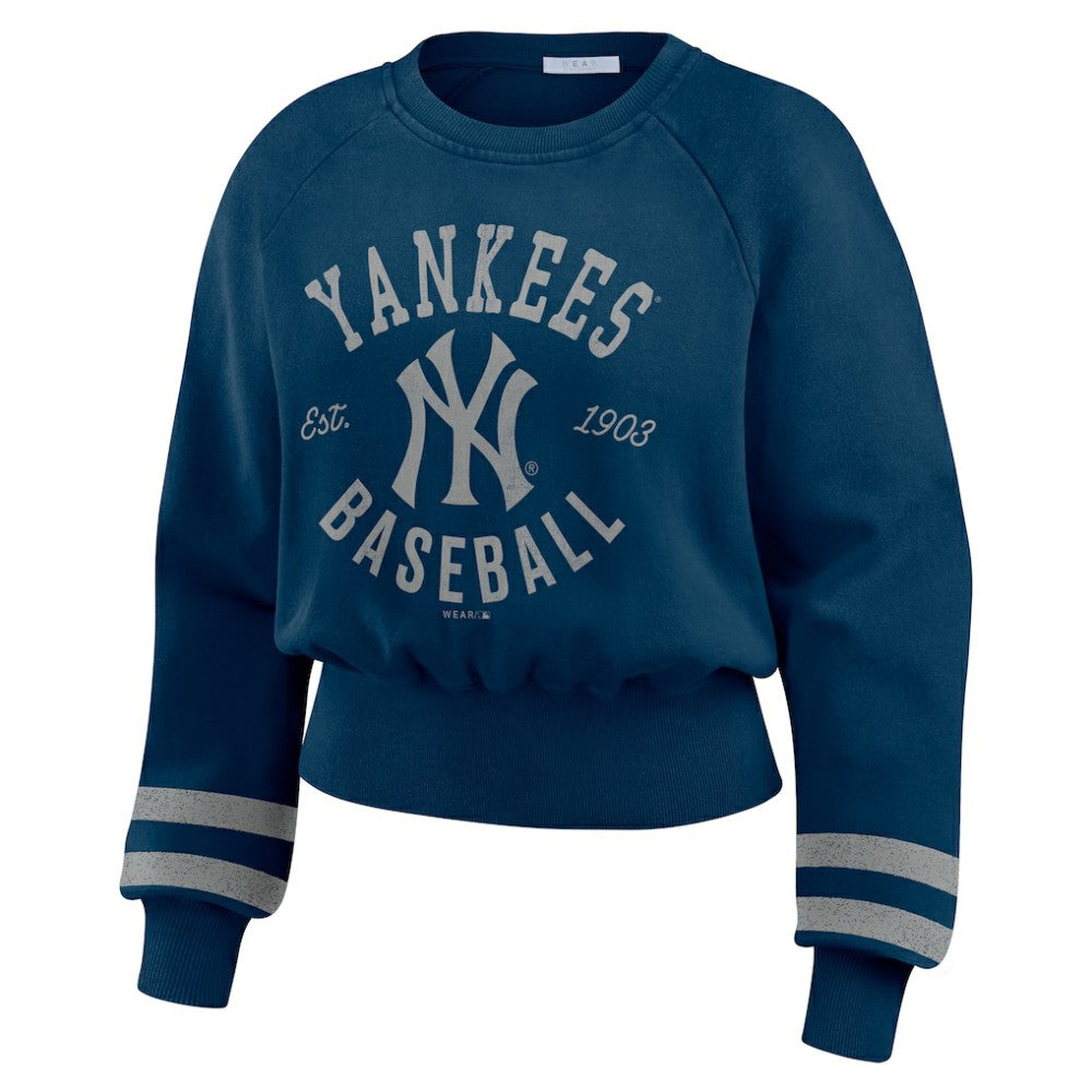 MLB New York Yankees WEAR by Erin Andrews Women's Vintage Washed Cropped Pullover Sweatshirt