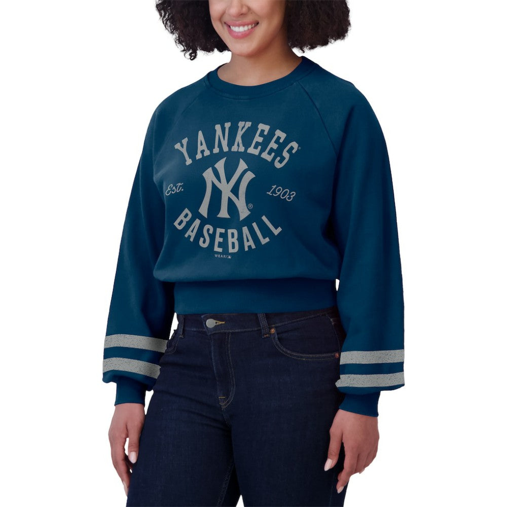 MLB New York Yankees WEAR by Erin Andrews Women's Vintage Washed Cropped Pullover Sweatshirt