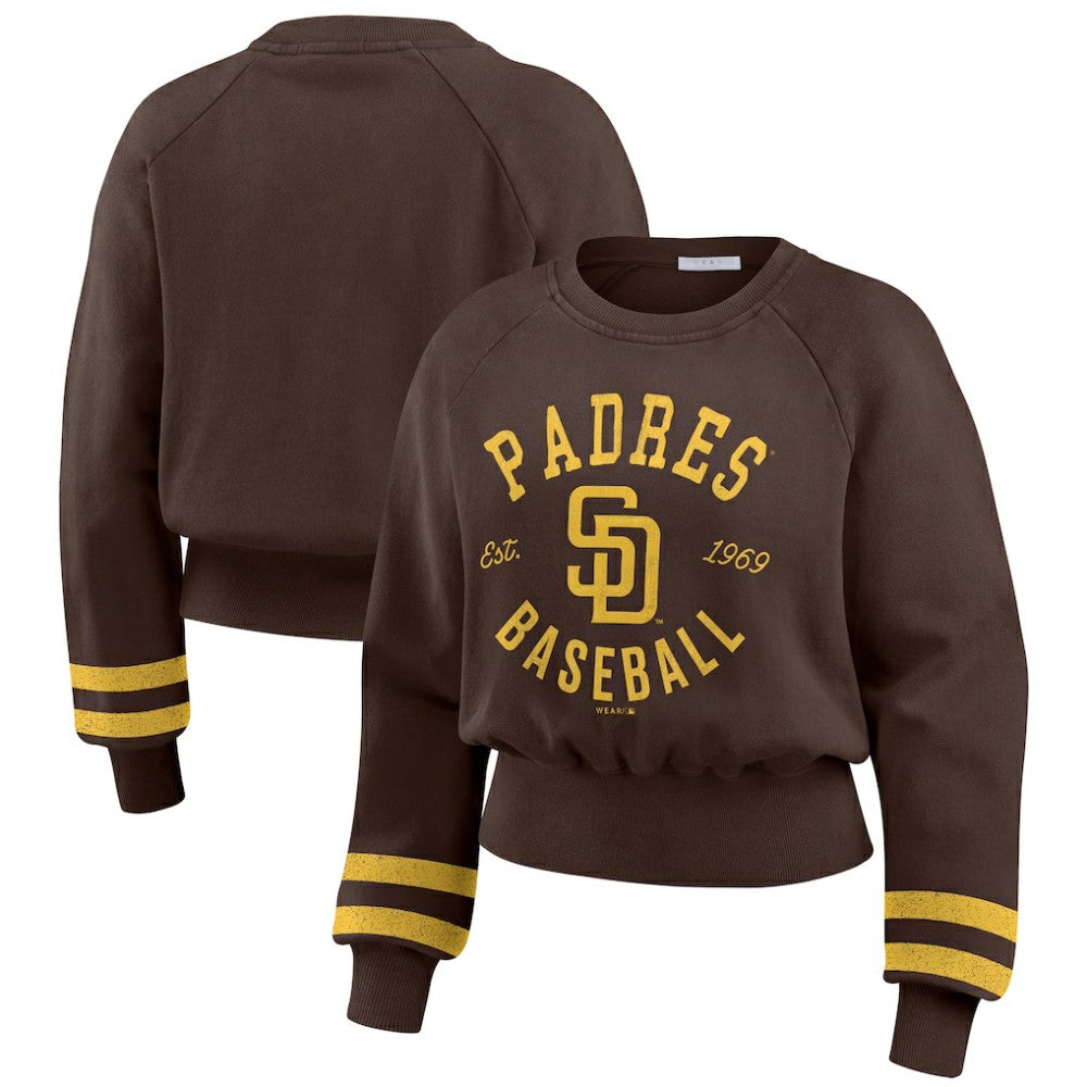MLB San Diego Padres WEAR by Erin Andrews Women's Vintage Washed Cropped Pullover Sweatshirt