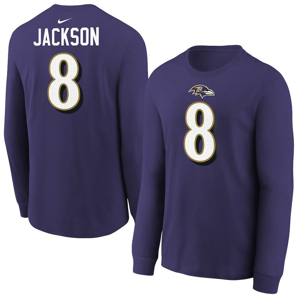 Lamar Jackson  Youth Player Name & Number Long Sleeve T-Shirt - Baltimore Ravens