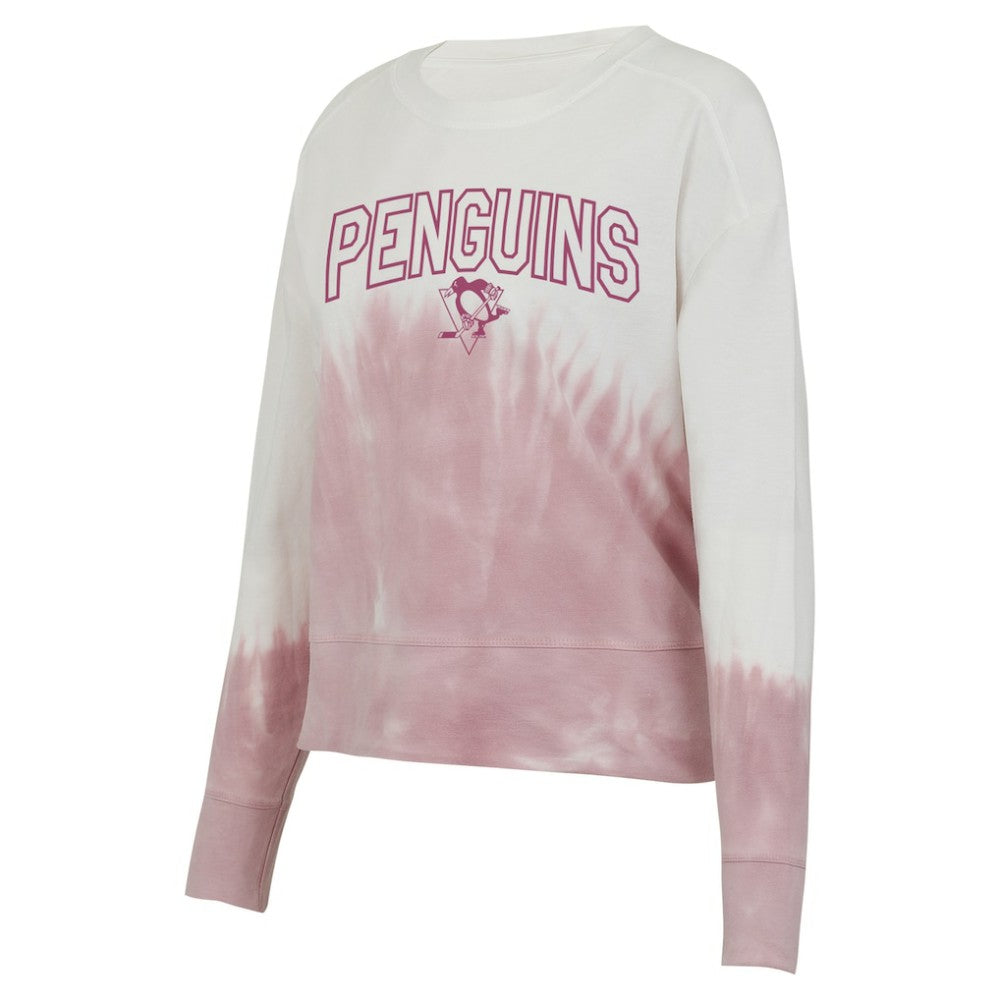 NHL Pink/White Pittsburgh Penguins Concepts Sport Women's Orchard Tie-Dye Long Sleeve Top