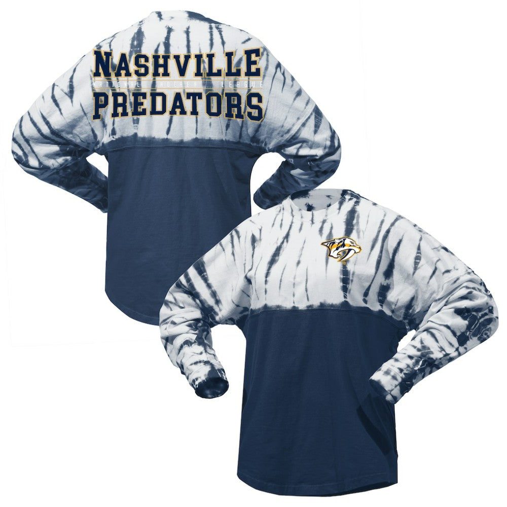 NHL Navy Nashville Predators Spirit Jersey Unisex Crystal Half Dye Long Sleeve T-Shirt