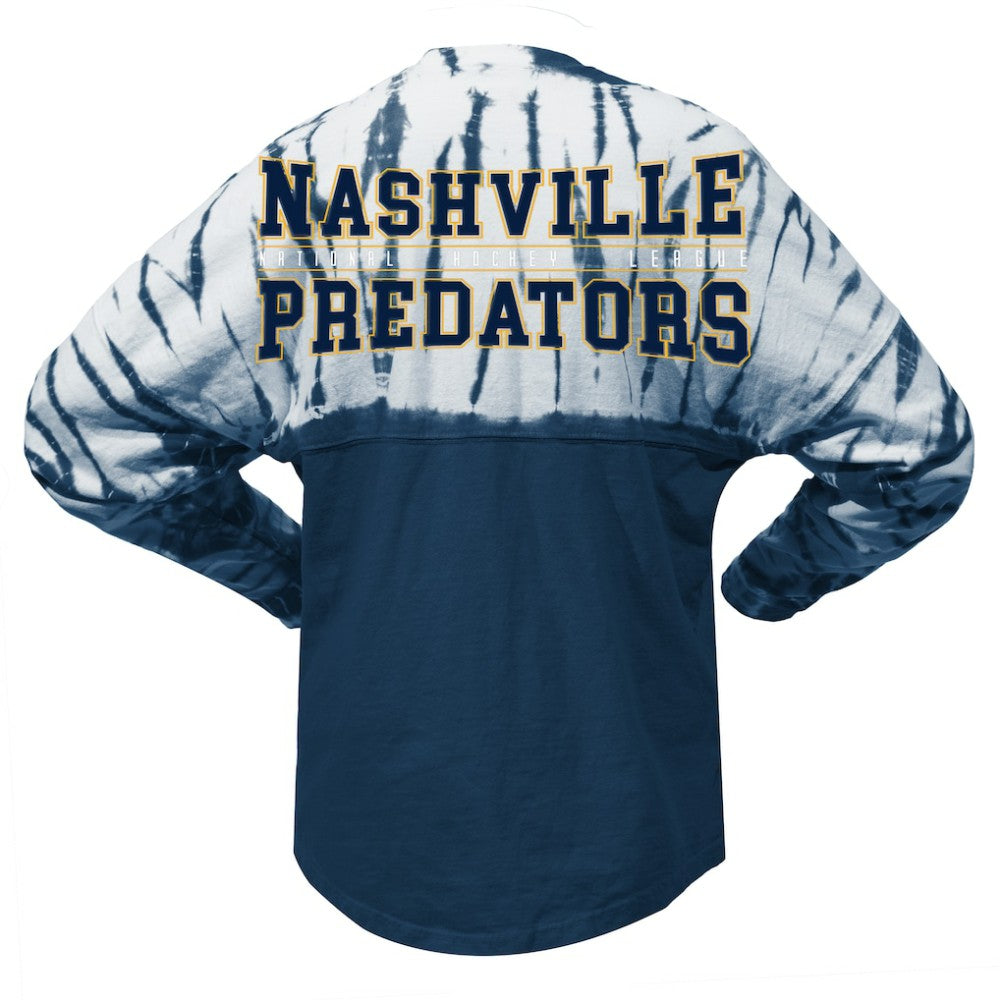 NHL Navy Nashville Predators Spirit Jersey Unisex Crystal Half Dye Long Sleeve T-Shirt