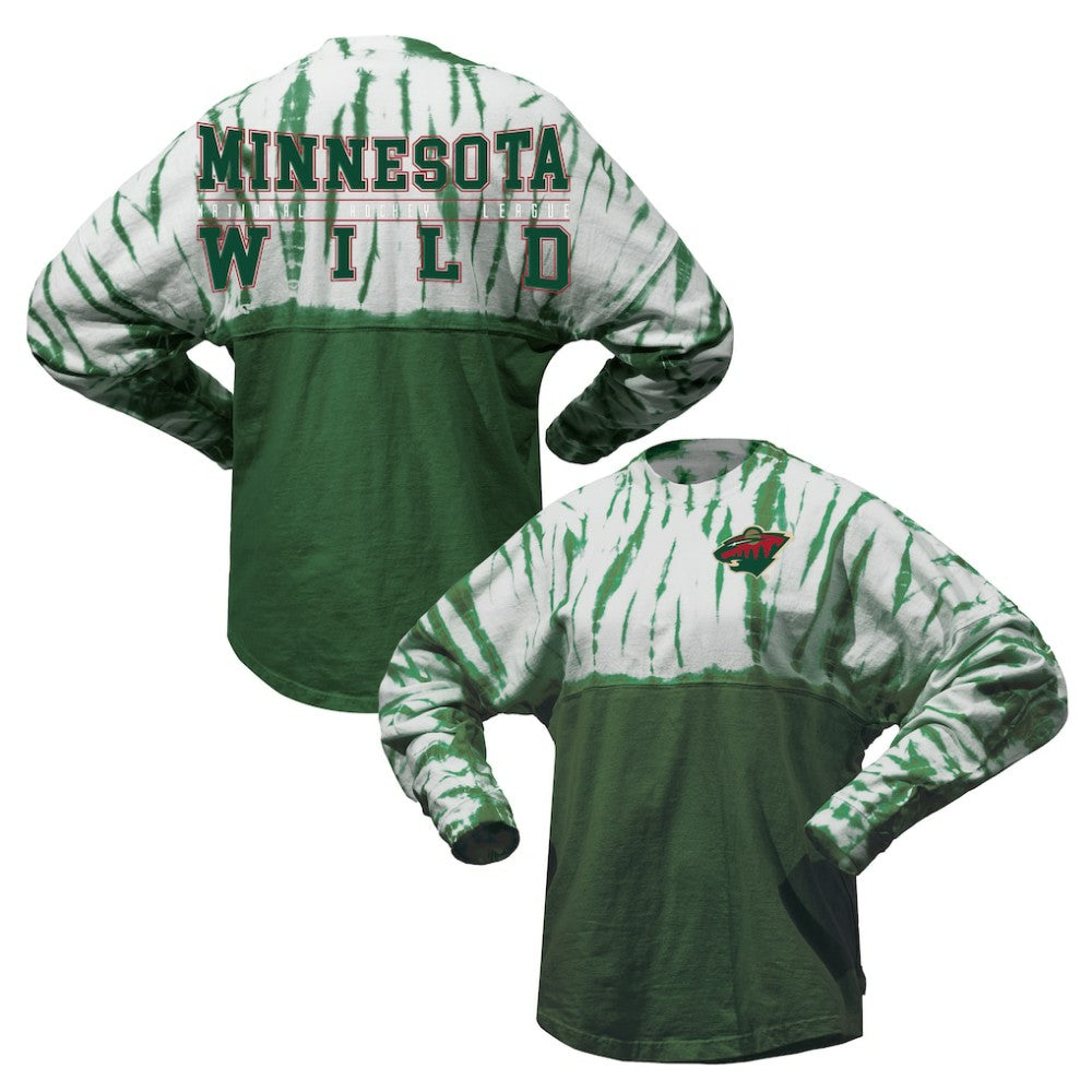 NHL Green Minnesota Wild Spirit Jersey Unisex Crystal Half Dye Long Sleeve T-Shirt