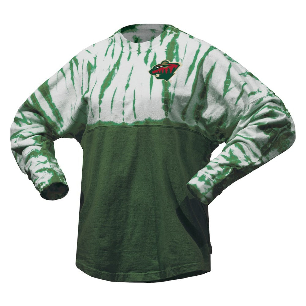 NHL Green Minnesota Wild Spirit Jersey Unisex Crystal Half Dye Long Sleeve T-Shirt