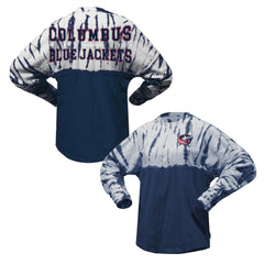NHL Navy Columbus Blue Jackets Spirit Jersey Unisex Crystal Half Dye Long Sleeve T-Shirt