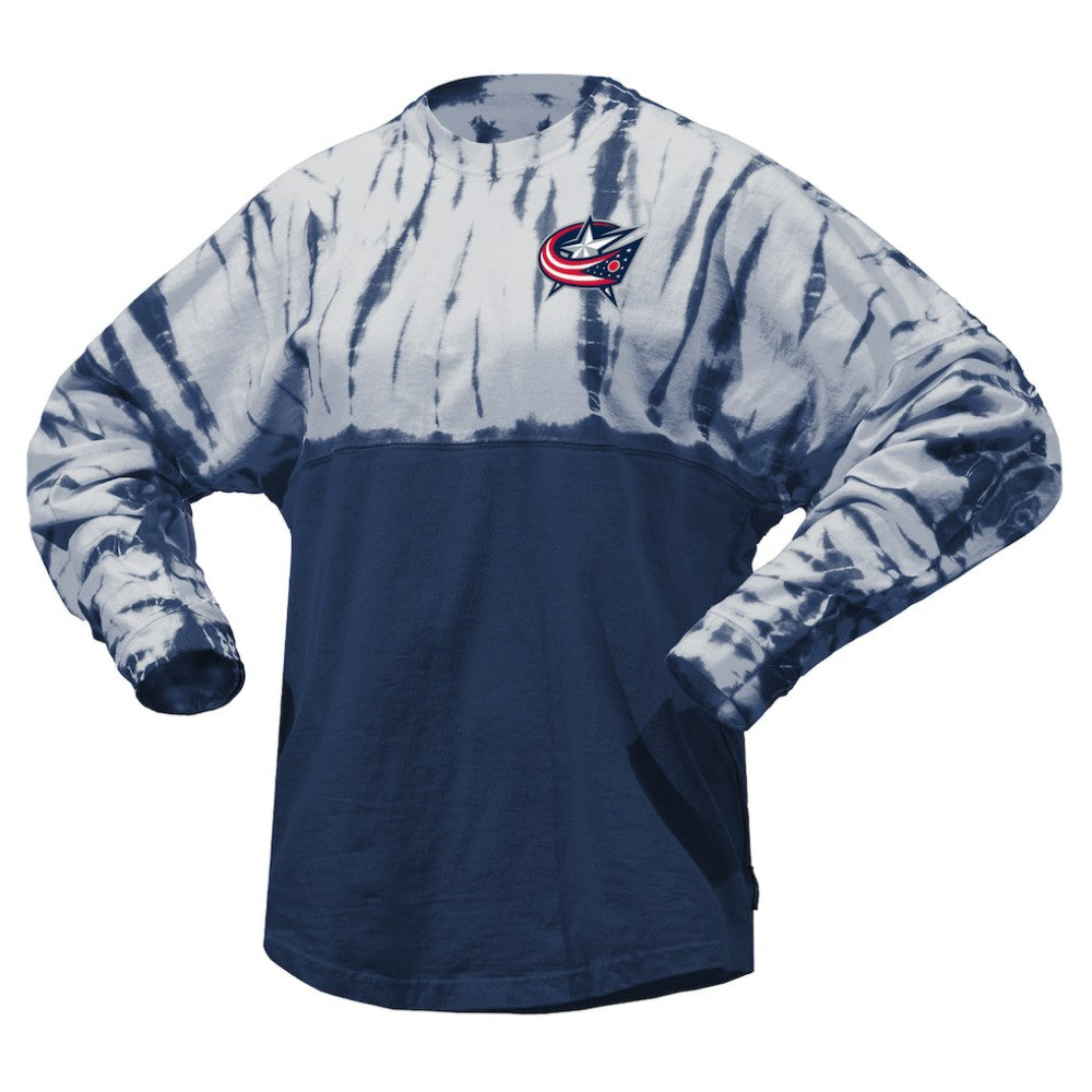 NHL Navy Columbus Blue Jackets Spirit Jersey Unisex Crystal Half Dye Long Sleeve T-Shirt