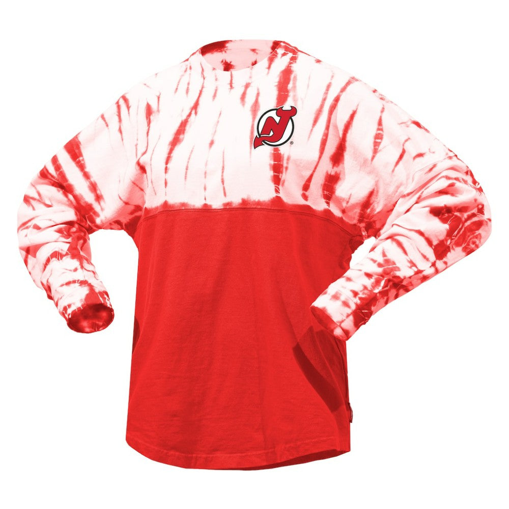 NHL Red New Jersey Devils Spirit Jersey Unisex Crystal Half Dye Long Sleeve T-Shirt