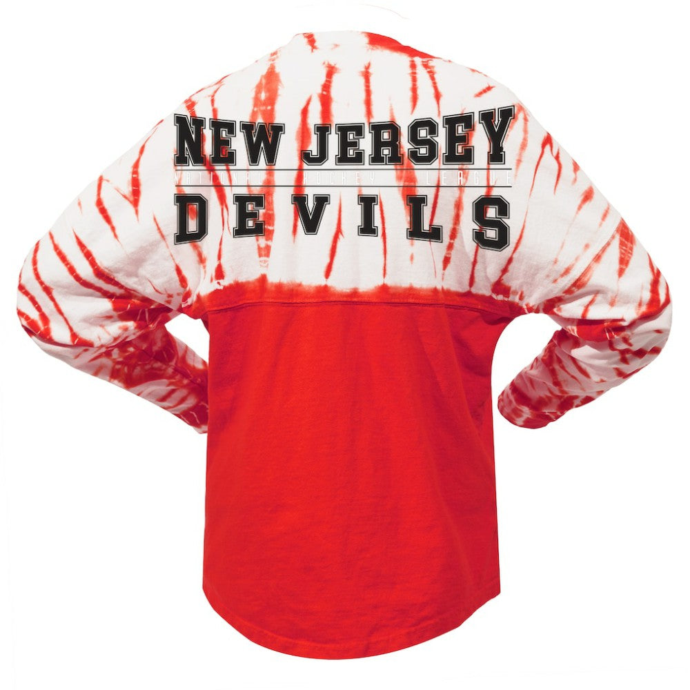 NHL Red New Jersey Devils Spirit Jersey Unisex Crystal Half Dye Long Sleeve T-Shirt