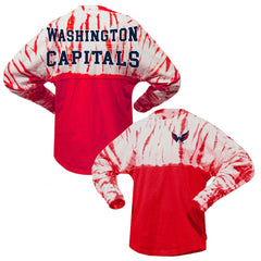 NHL Red Washington Capitals Spirit Jersey Unisex Crystal Half Dye Long Sleeve T-Shirt