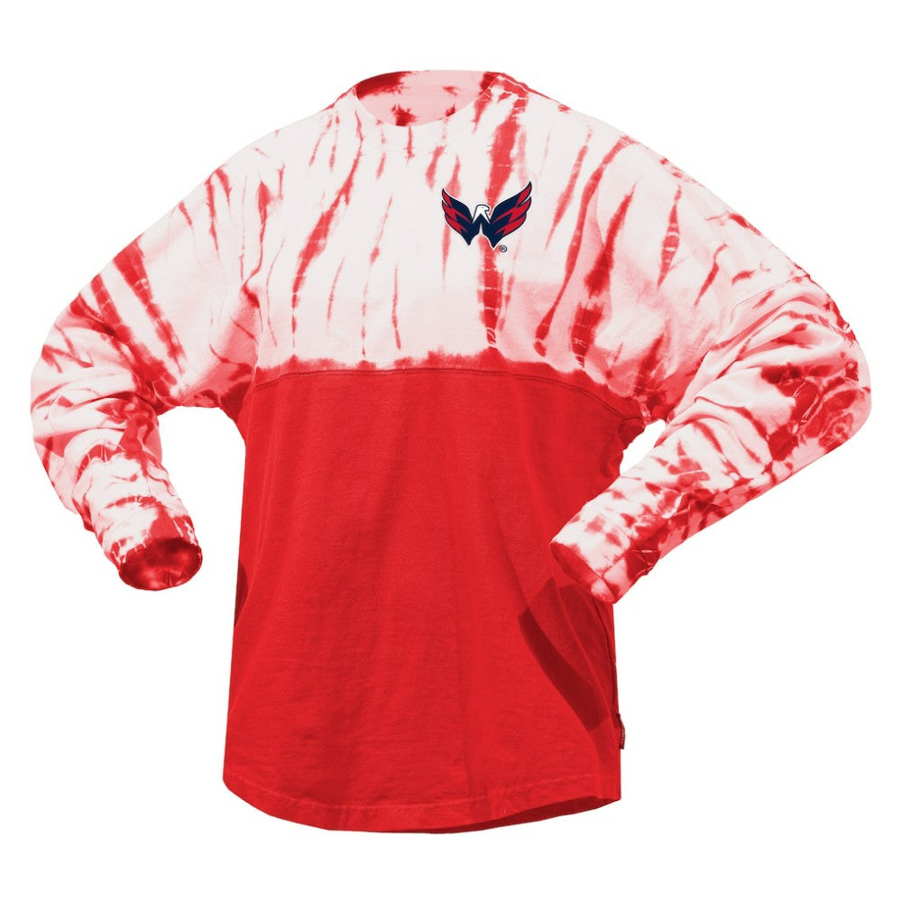 NHL Red Washington Capitals Spirit Jersey Unisex Crystal Half Dye Long Sleeve T-Shirt