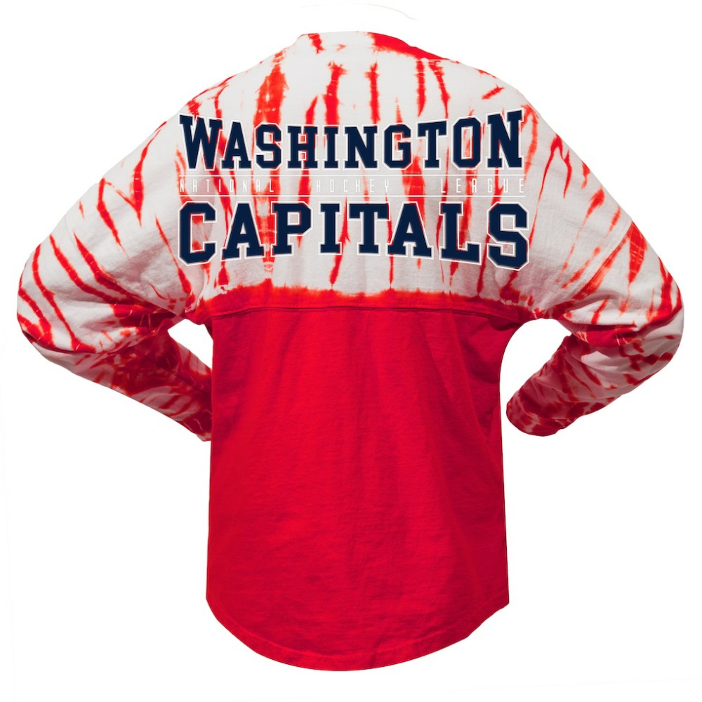 NHL Red Washington Capitals Spirit Jersey Unisex Crystal Half Dye Long Sleeve T-Shirt