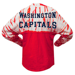 NHL Red Washington Capitals Spirit Jersey Unisex Crystal Half Dye Long Sleeve T-Shirt