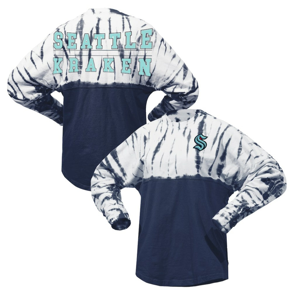 NHL Deep Sea Blue Seattle Kraken Spirit Jersey Unisex Crystal Half Dye Long Sleeve T-Shirt