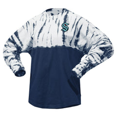 NHL Deep Sea Blue Seattle Kraken Spirit Jersey Unisex Crystal Half Dye Long Sleeve T-Shirt