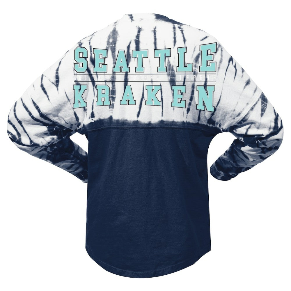 NHL Deep Sea Blue Seattle Kraken Spirit Jersey Unisex Crystal Half Dye Long Sleeve T-Shirt