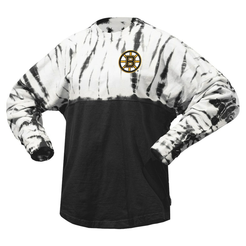 NHL Black Boston Bruins Spirit Jersey Unisex Crystal Half Dye Long Sleeve T-Shirt