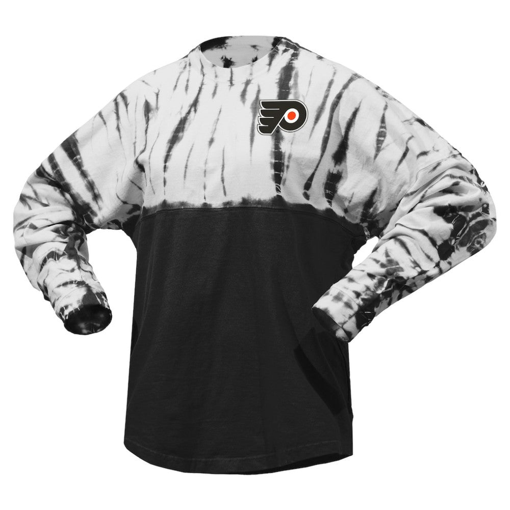 NHL Black Philadelphia Flyers Spirit Jersey Unisex Crystal Half Dye Long Sleeve T-Shirt