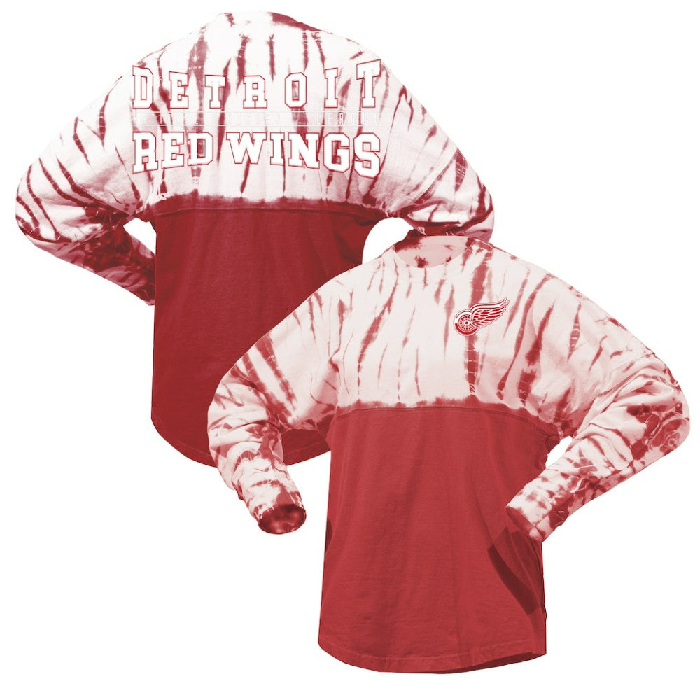 NHL Red Detroit Red Wings Spirit Jersey Unisex Crystal Half Dye Long Sleeve T-Shirt