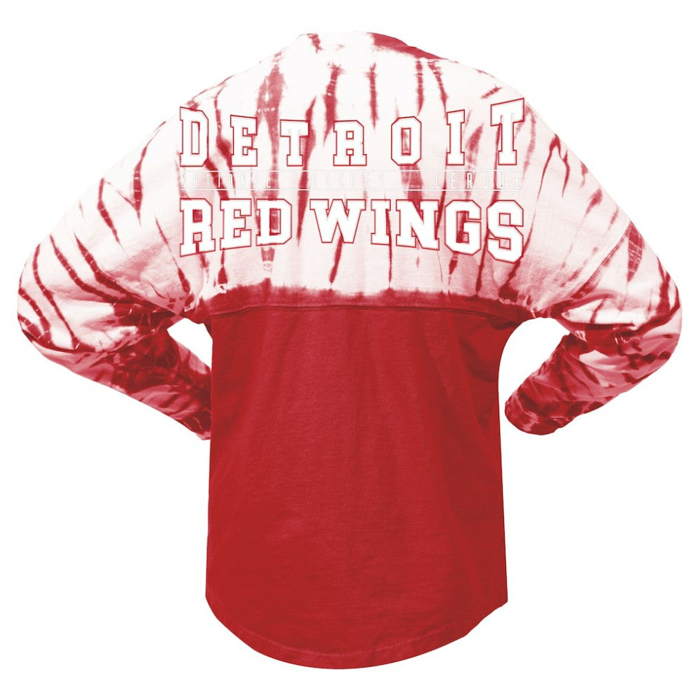 NHL Red Detroit Red Wings Spirit Jersey Unisex Crystal Half Dye Long Sleeve T-Shirt