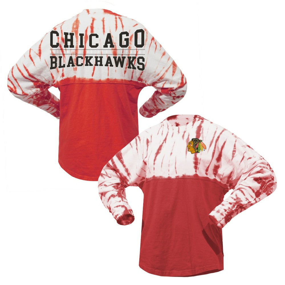 NHL Red Chicago Blackhawks Spirit Jersey Unisex Crystal Half Dye Long Sleeve T-Shirt