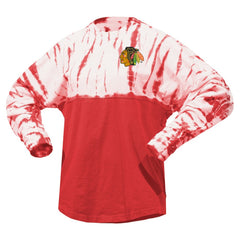NHL Red Chicago Blackhawks Spirit Jersey Unisex Crystal Half Dye Long Sleeve T-Shirt
