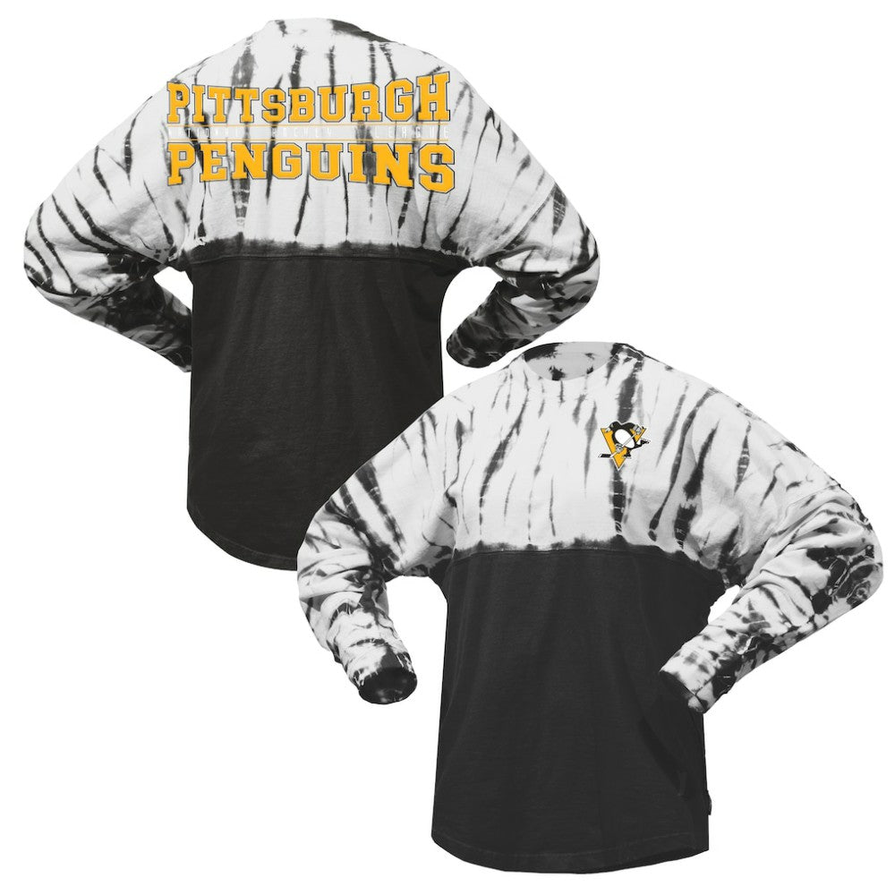 NHL Black Pittsburgh Penguins Spirit Jersey Unisex Crystal Half Dye Long Sleeve T-Shirt