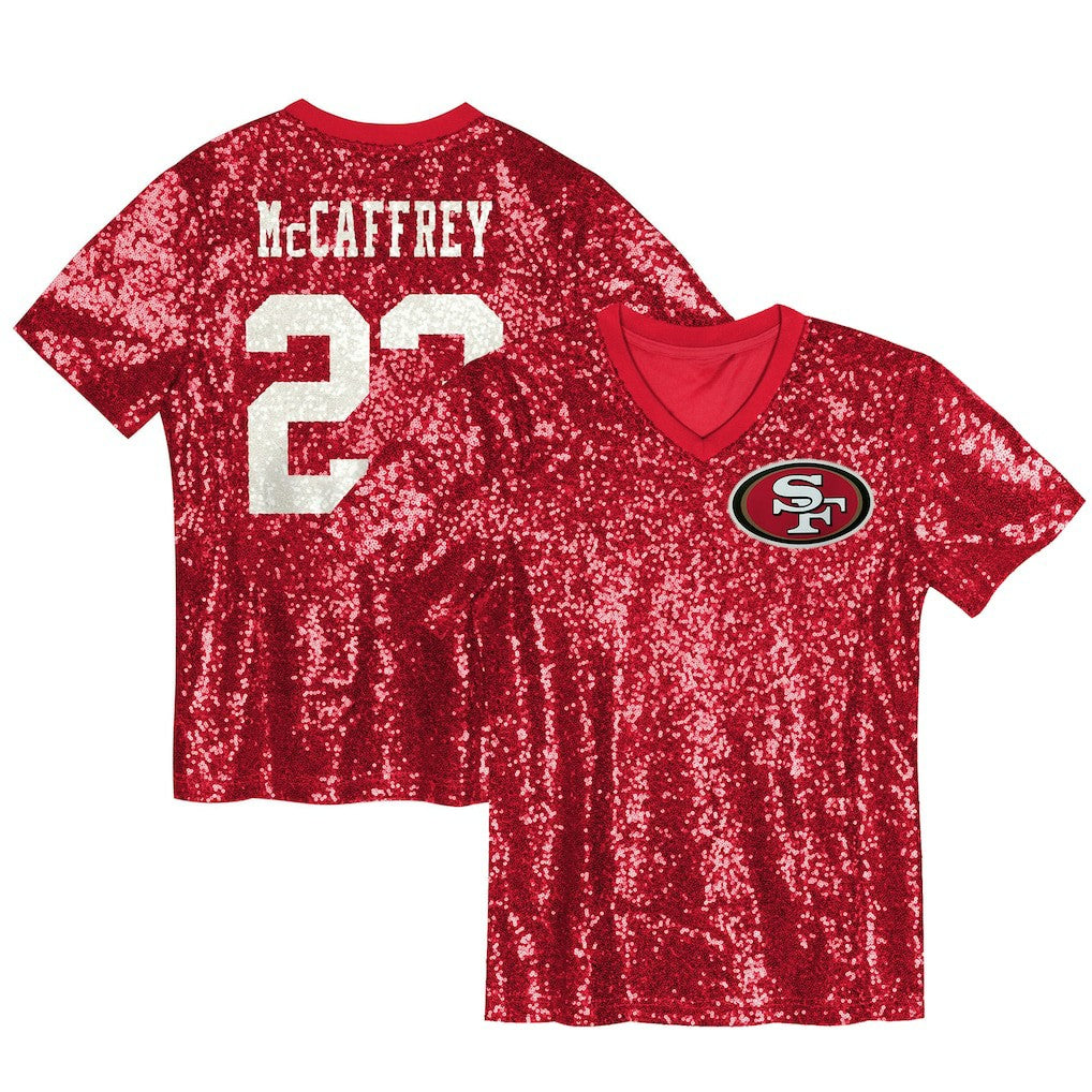 Christian McCaffrey  Women's Player Name & Number V-Neck Fashion Jersey - San Francisco 49ers