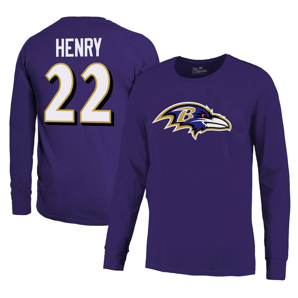 Derrick Henry  Majestic Threads Name & Number Long Sleeve T-Shirt - Baltimore Ravens
