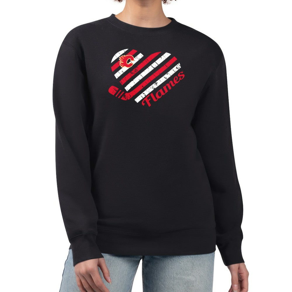 NHL Black Calgary Flames G-III 4Her by Carl Banks Women's Heart Graphic Pullover Sweatshirt