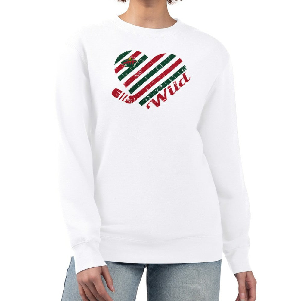 NHL White Minnesota Wild G-III 4Her by Carl Banks Women's Heart Graphic Pullover Sweatshirt