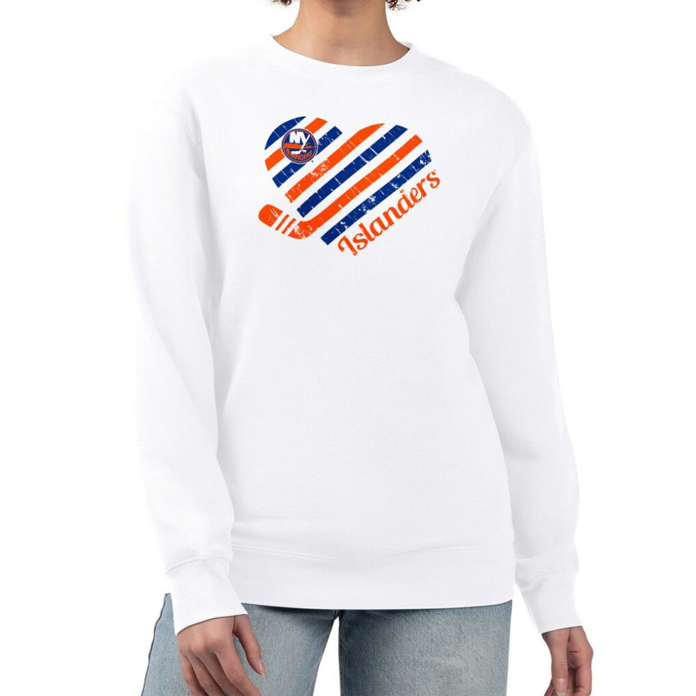 NHL White New York Islanders G-III 4Her by Carl Banks Women's Heart Graphic Pullover Sweatshirt