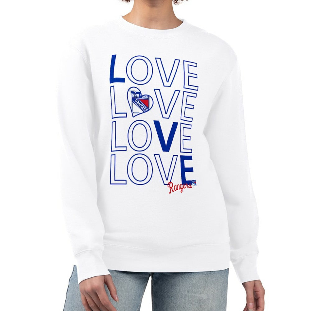 NHL White New York Rangers G-III 4Her by Carl Banks Women's Lots Of Love Team Logo Graphic Pullover Sweatshirt