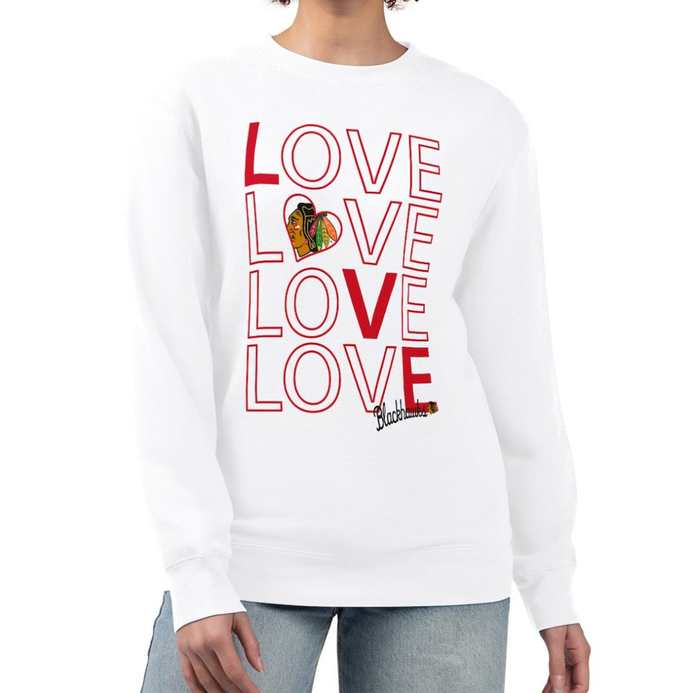 NHL White Chicago Blackhawks G-III 4Her by Carl Banks Women's Lots Of Love Team Logo Graphic Pullover Sweatshirt