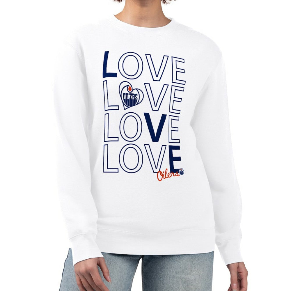 NHL White Edmonton Oilers G-III 4Her by Carl Banks Women's Lots Of Love Team Logo Graphic Pullover Sweatshirt