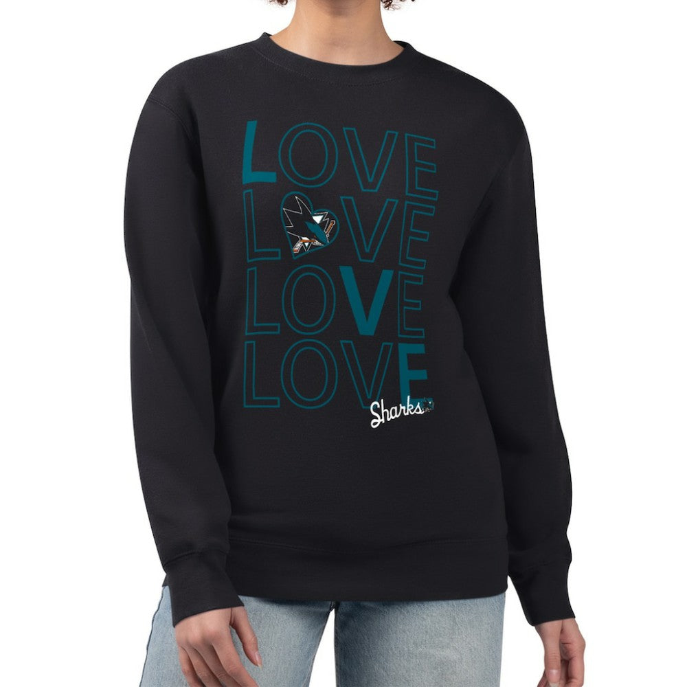 NHL Black San Jose Sharks G-III 4Her by Carl Banks Women's Lots Of Love Team Logo Graphic Pullover Sweatshirt