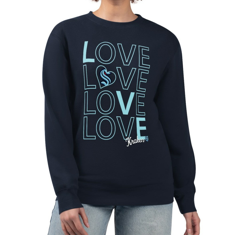 NHL Deep Sea Blue Seattle Kraken G-III 4Her by Carl Banks Women's Lots Of Love Team Logo Graphic Pullover Sweatshirt