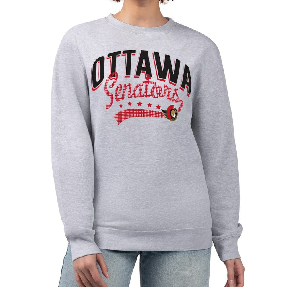 NHL Heather Gray Ottawa Senators G-III 4Her by Carl Banks Women's Filigree Team Graphic Fleece Pullover Sweatshirt