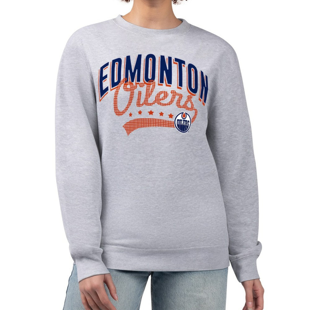 NHL Heather Gray Edmonton Oilers G-III 4Her by Carl Banks Women's Filigree Team Graphic Fleece Pullover Sweatshirt