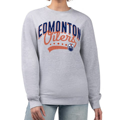 NHL Heather Gray Edmonton Oilers G-III 4Her by Carl Banks Women's Filigree Team Graphic Fleece Pullover Sweatshirt