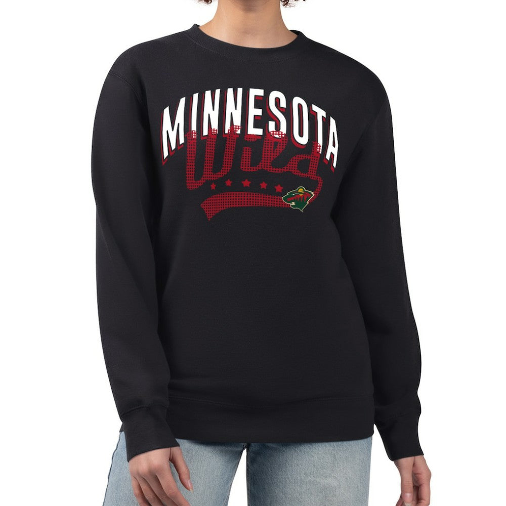 NHL Black Minnesota Wild G-III 4Her by Carl Banks Women's Filigree Team Graphic Fleece Pullover Sweatshirt