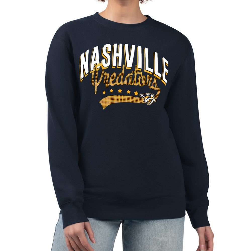 NHL Navy Nashville Predators G-III 4Her by Carl Banks Women's Filigree Team Graphic Fleece Pullover Sweatshirt