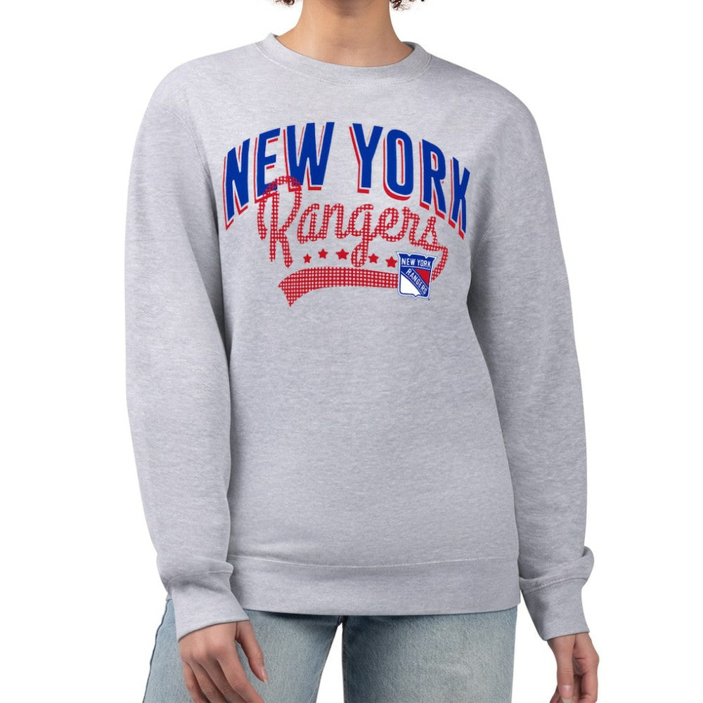 NHL Heather Gray New York Rangers G-III 4Her by Carl Banks Women's Filigree Team Graphic Fleece Pullover Sweatshirt